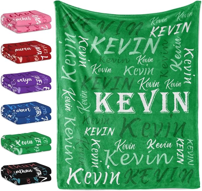 Personalized Custom Green Theme Light Soft Flannel Fleece Throw Blanket with Name for Men, Women, Boys, Girls, Kids - Customized Name Gifts for Birthday, Christmas, Valentines Day