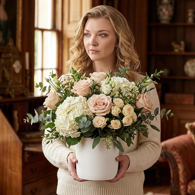 WGVI White Ceramic Cylinder Vase Width 7" Height 6.75", Flower Arrangements, Candle Holder, Terrarium Planter Pot, Storage Container Organizer, Pen Brush Holder, 1 Piece
