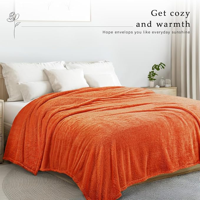 Exclusivo Mezcla Soft Plush Fleece Twin Size Blankets for Bed Living Room | Lightweight Fuzzy Fluffy Large Blanket for All Seasons, Cozy Velvet for Women Men, Machine Washable, 60"x80", Burnt Orange