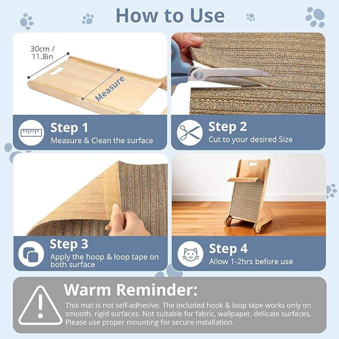 Natural Cork Cat Scratcher Mat with No Pre-Applied Adhesive, Bonus Hook-Loop Tape Included. Replacement for Cat Post, Scratcher, Ramp, Cat Whell and Pet Supplies. (Smoke Gray, 39.4 x 11.8 Inch)