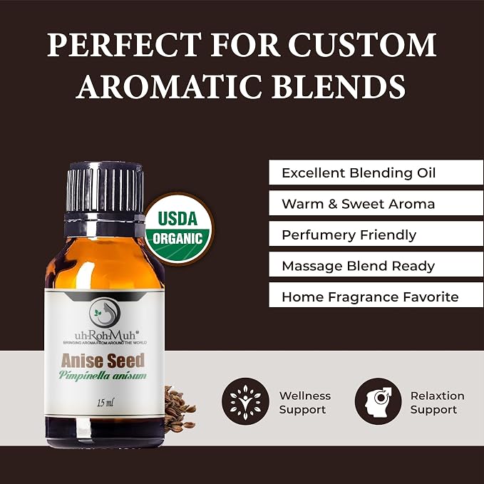 Anise Seed Organic Essential Oil - Steam Distilled Pure Pimpinella Anisum Oil for Aromatherapy, Diffusers, Soap Making, Candle Making, Cosmetic Formulations Massage DIY Personal Care - Spain - 15 ml
