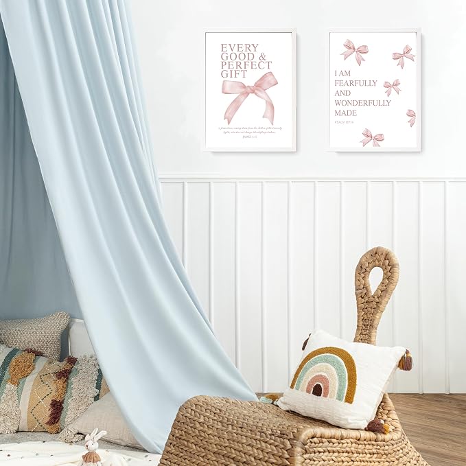 LARTSFRO Coquette Pink Bow Wall Art Decor Posters, Blush Pink Bow Room Bedroom Bathroom Dorm Wall Art Decor Aesthetic for College Teen Girls Gifts, Inspirational Bible Verses Bow Wall Decor, 12x16 Inch Set of 4 Pcs Bow Pictures (UNFRAMED)
