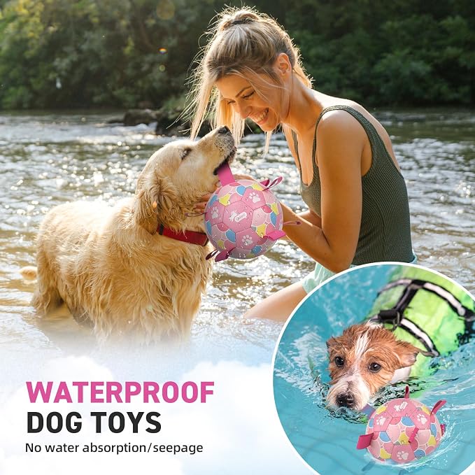 QDAN Dog Soccer Ball Toy with Strap, Pastel Color Puppy Toys Gifts, 6 Inch