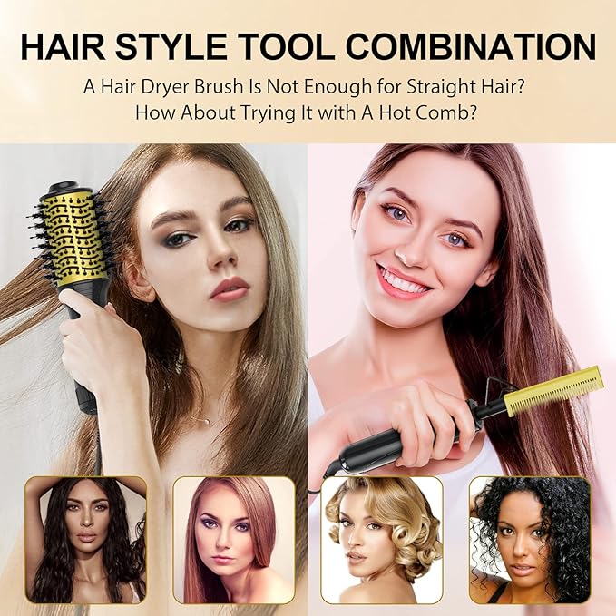 DAN Technology Hot Air Brush & Mini Curling Wand Set - 1 Inch Travel Set with 3 Temperature Settings (1 Inch Yellow)