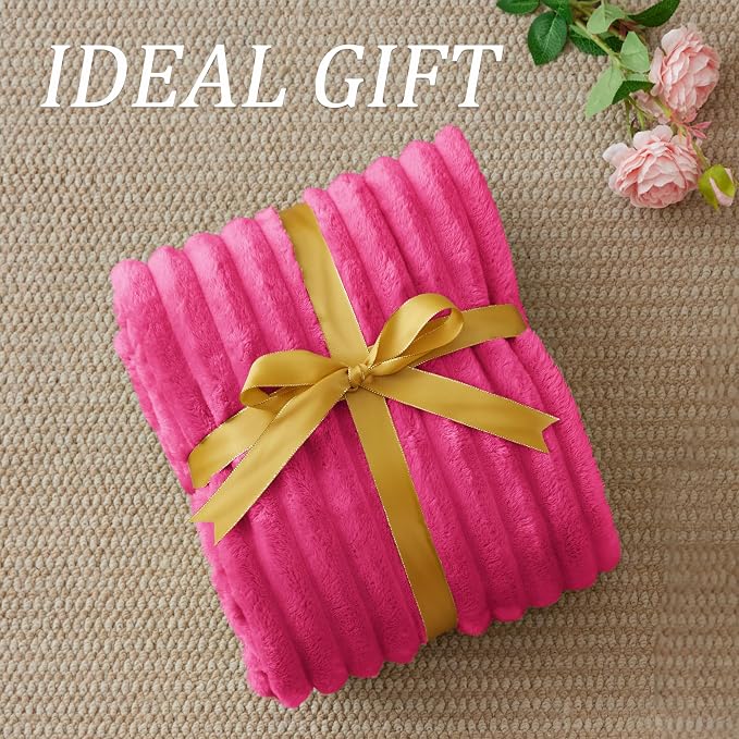 BEDELITE Striped Fleece Throw Blanket, Hot Pink, 50"x60" | 300GSM Microfiber Fleece, Soft Cozy, Lightweight Warm, Double-Sided Plush, Machine Washable, Gift, Room Decor, for Couch Sofa