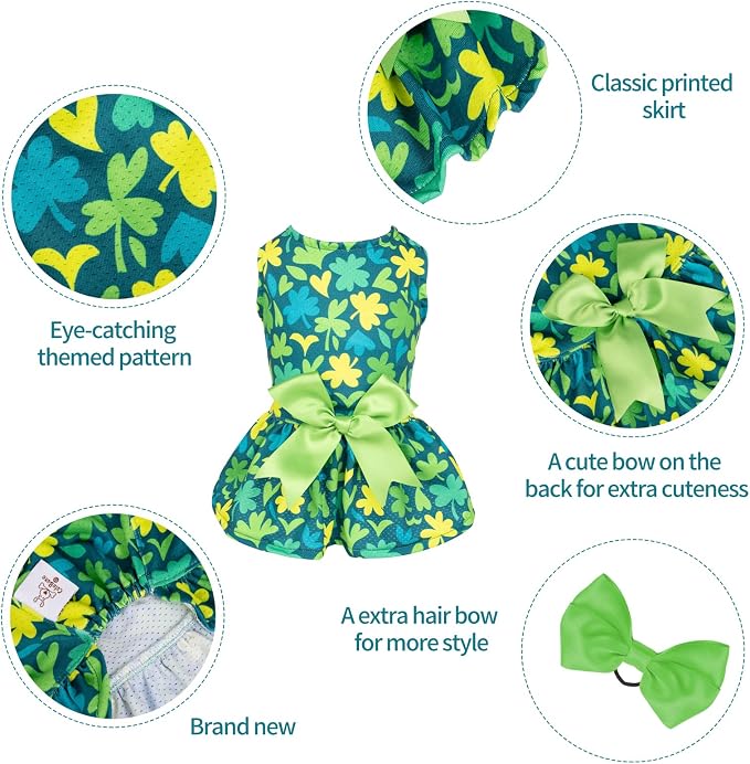 CuteBone Dog Mesh Dress St.Patrick's Day Puppy Sundress Pet Outfit Summer Fashion for Small Dogs Girl Cat Clothes