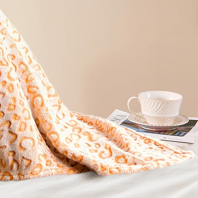 PLEASANT BOULEVARD | Leopard Throw Blanket Fleece, Premium Lightweight Cozy Warm Plush Microfiber Bedspread for Couch Sofa and Bed (Orange, King (108 x 90 inches))