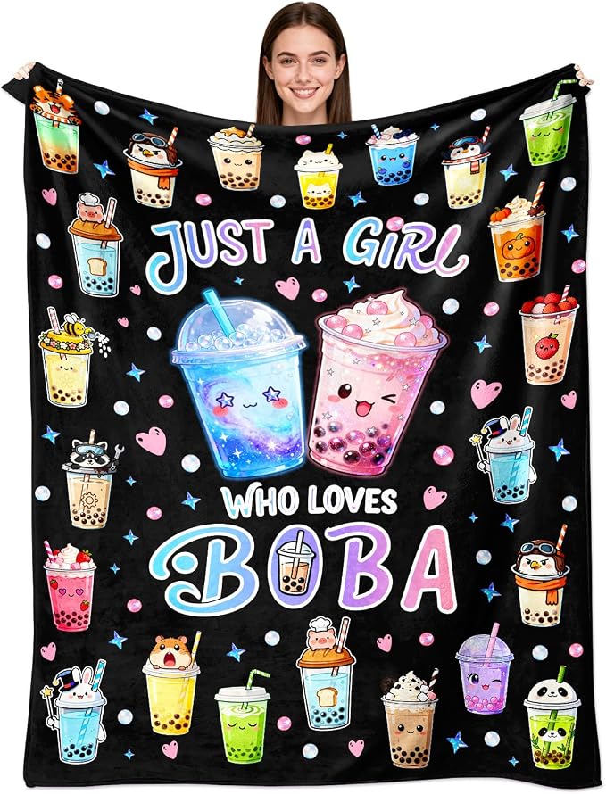 Bubble Tea Blanket Gifts for Boba Lovers Soft Flannel Boba Throw Blanket Bedding Decor for Girls Women Adults 50"x40"