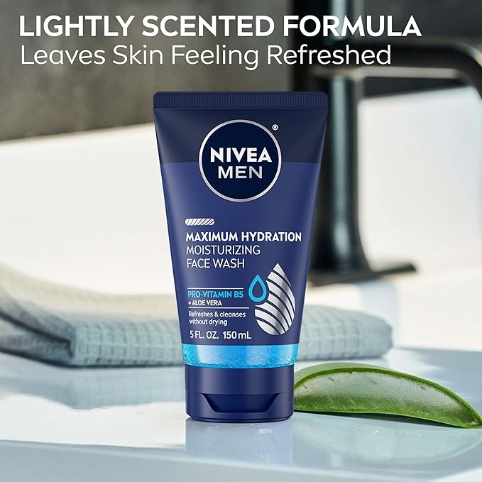 Nivea Men Maximum Hydration Moisturizing Face Wash with Aloe Vera, 5 Fl Oz Tube (Pack of 2)