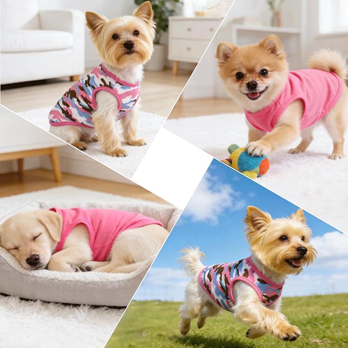 2 Pack Dog Shirt for Small Dogs Girl Boy Camouflage Puppy Clothes Pet T Shirts Dog Clothes for Small Dogs Cats Apparel (Pink Camouflage + Solid Color, Medium)