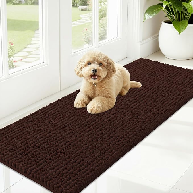 OLANLY Dog Door Mat for Muddy Paws 59x20, Extra Absorbent Chenille Mud Mat | Brown, Absorbs Moisture and Dirt, Non-Slip Machine Washable Doormat, Quick-Drying Indoor Entryway Floor Mat for Dogs