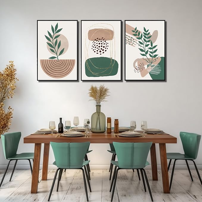 Framed Boho Wall Art for Living Room, Botanical Canvas Wall-Decor for Bedroom, Bohemian Minimalist Picture Prints, Size 24 x 36 Inches 3-Pieces