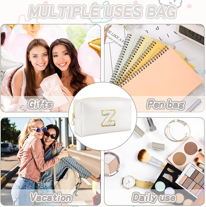 URSKYTOUS Gifts for Girls Initial Makeup Bag Personalized Cosmetic Bag with Zipper Cute Travel Toiletry Bags Waterproof PU Preppy Makeup Pouch Birthday Gift for Teen Girls Women(White Z)