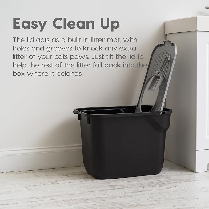 IRIS USA Large Top Entry Cat Litter Box, Hooded Privacy, Black/Gray | Dog-Free Zone, Mess Containment System, Enclosed Top Access, Dog Proof Pan, Reduced Tracking, Odor Trapping