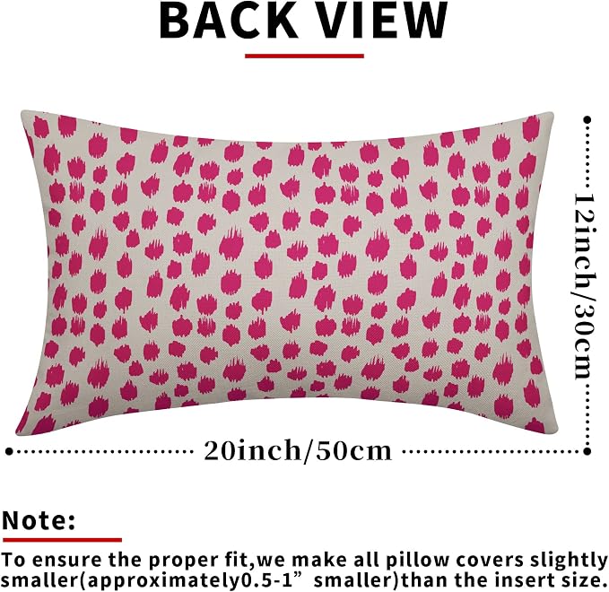 Hot Pink Cream Pillow Covers 12x20 Set of 2 Boho Design Polka Dot Throw Pillows Modern Brush Strokes Print Decorative Outdoor Pillowcase Lumbar Cushion Cover Linen Pillow Case for Home Sofa Couch Bed