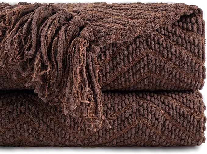 BATTILO HOME Dark Brown Throw Blanket for Couch, Knitted Brown Throw 50'' x 60'', Super Soft Cozy Warm Chocolate Throw for Living Room Chair Couch Bed Sofa Bedroom Home Decor