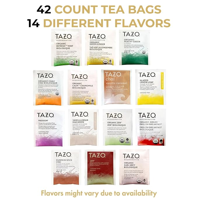 Tazo Tea Bags Sampler Assortment Variety Pack Gift Box (42 Count) | 14 Different Flavors Gifts for Him Women Men Tea Lovers Couples Family Friends Coworker