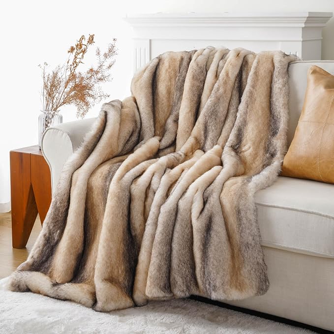 BATTILO Luxury Faux Fur Throw Blanket for Couch, 50"x60", Thick, Smoothly | Super Soft Warm Furry Fuzzy Fluffy Cozy Mink Fur Blanket for Bed, Sofa, Chair, Living Room, Bright Colors