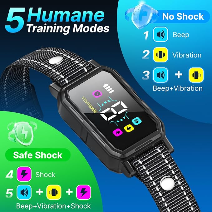 3-Pack Dog Bark Collar for Large Dog 8-120Lbs Medium Small Dog Barking Collar with 5 Adjustable Sensitivity Beep Vibration Harmless Shock Anti Bark Device