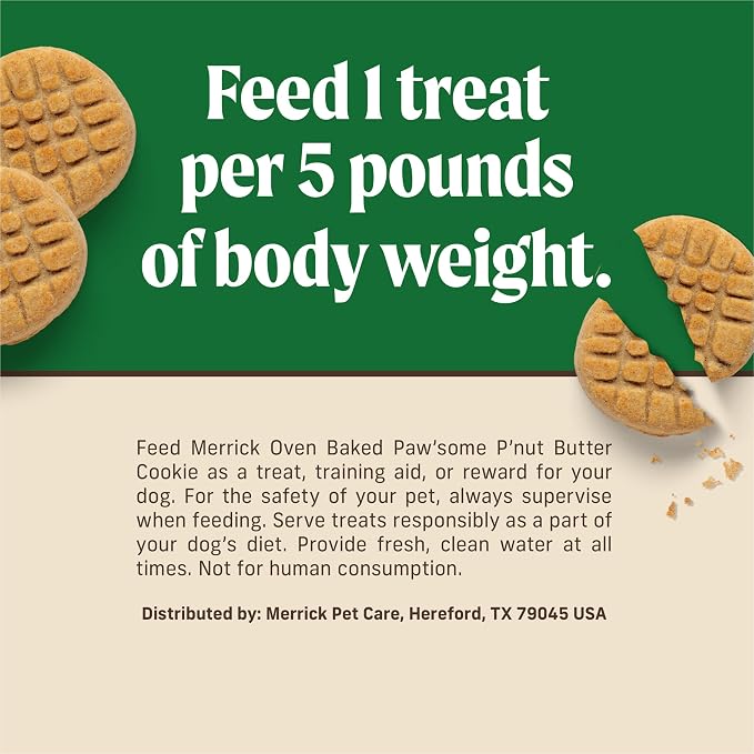Merrick Oven Baked Dog Treats, Natural Cookies for Dogs, Paw’Some P’nut Butter Cookie with Real Peanut Butter