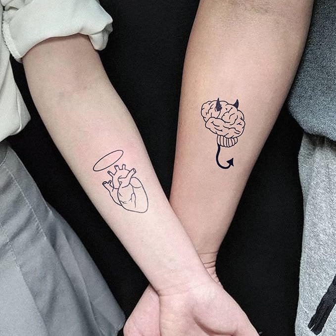 Semi Permanent Tattoos, 2 Sheets Large Realistic Angel VS Devil Temporary Tattoos for Men Women Adults Neck Arms Calf, 2 Weeks Fake Tattoos, Waterproof and Non-Reflective, Unique Design