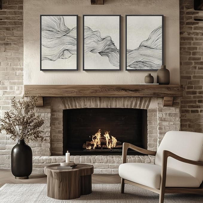 Framed Black and Beige Abstract Wall Art, 3 Piece Modern Canvas Prints Paintings Artwork for Walls, Minimalist Abstract Line Pictures for Living Room Dining Room Bedroom Office Wall Decor 16x24 In