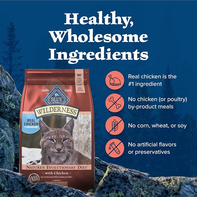 Blue Buffalo Wilderness Indoor Hairball & Weight Control Dry Cat Food, 5 lb | High Protein, Real Chicken #1 Ingredient, Supports a Healthy Weight in Adult Cats, Promotes Healthy Digestion