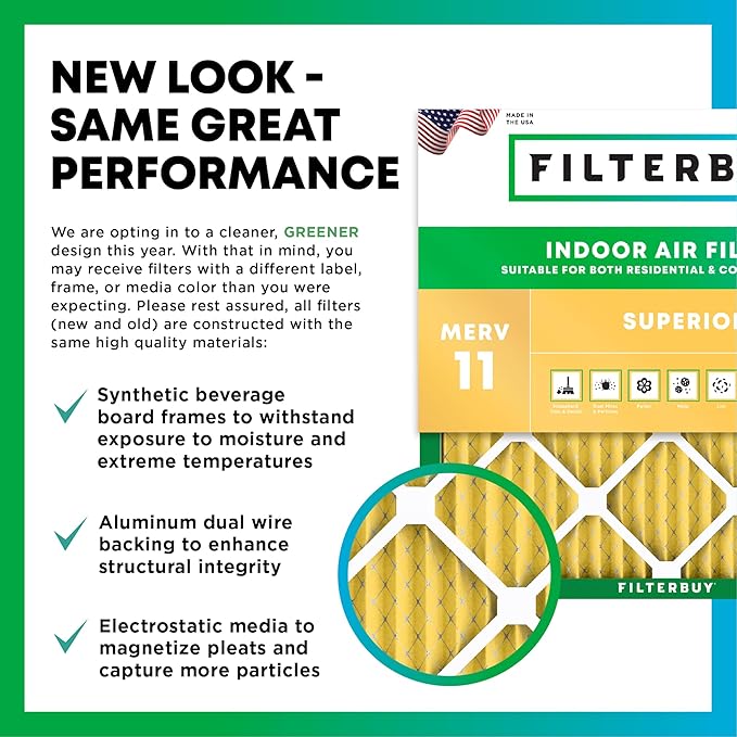 Filterbuy 12x12x4 Air Filter MERV 11 Superior Pet & Allergy Defense (6-Pack), Electrostatic Pleated HVAC AC Furnace Filters Replacement, Made in USA (Actual Size: 11.50 x 11.50 x 3.63)