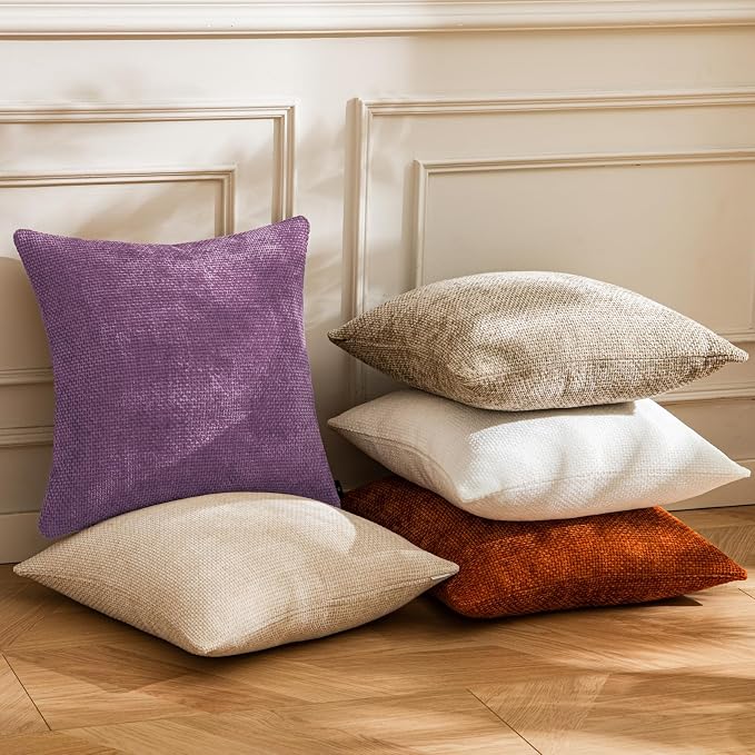 a moment Purple Chenille Throw Pillow Covers 22x22 Inch Pack of 2 Modern Decorative Throw Pillow Covers Farmhouse Cross Covers Home Decor for Sofa Bedroom Living Room