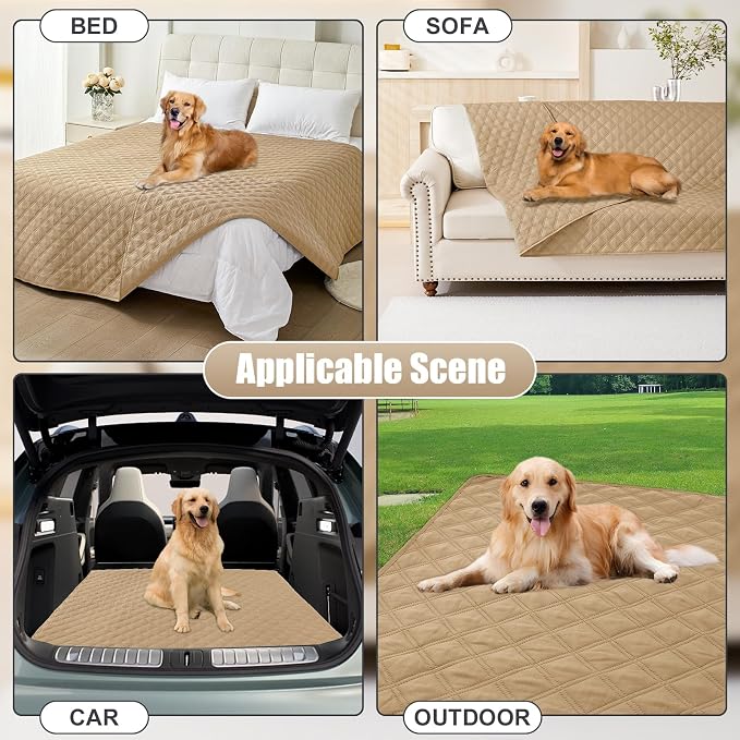 Smiry Waterproof Reversible Pet Couch Covers for Dogs | Pet Friendly, Soft Fabric, Washable Sofa Furniture Protector for Dogs Cat Kids, Checkered (40"x80", Camel/Camel)