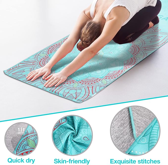 MoKo Yoga Towel, Non Slip Hot Yoga Mat Yoga Blanket Printing Pattern Quick Dry with Corner Pocket for Bikram, Pilates, Gym Workout, Outdoor Picnic, Lotus