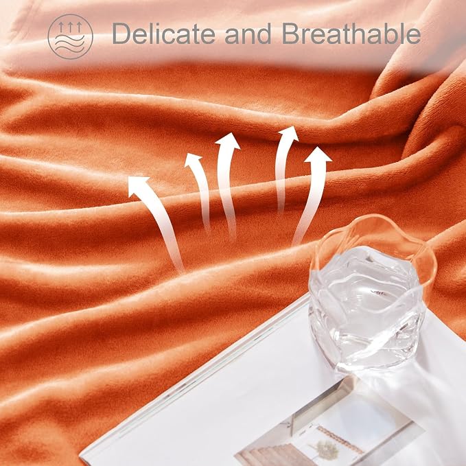 Exclusivo Mezcla Soft Fleece Blanket Twin Size for Bed, Burnt Orange | 60x80 Inches, Double-Sided Brushed Flannel, Lightweight Plush Cozy Blanket for Home Decor, All Season, Machine Washable
