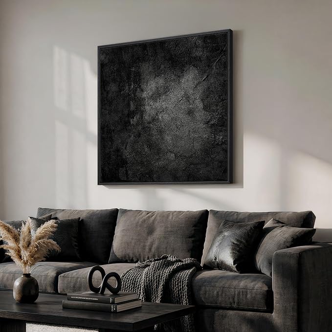 Large Framed Black Abstract Wall Art, Modern Square Canvas Painting Artwork for Walls, Minimalist Dark Moody Pictures for Living Room Bedroom Dining Room Hallway Office Wall Decor, 36x36 In