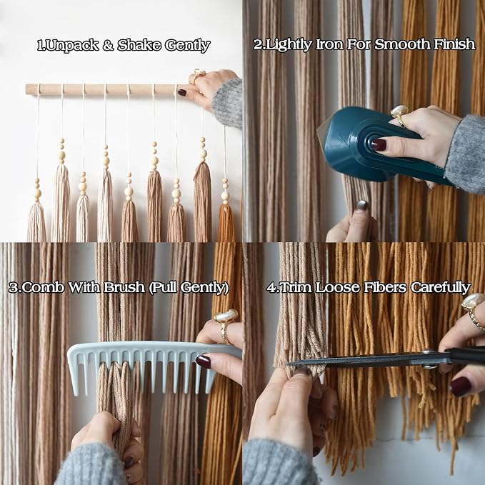 Macrame Wall Hanging Large Yarn Fiber Art Handmade Beaded Tassel 39"W*45"L | Boho Wall Art, Handmade Wall Hanging, Modern Home Style, Bedroom Wall Decor, Living Room Accent, Office Decoration