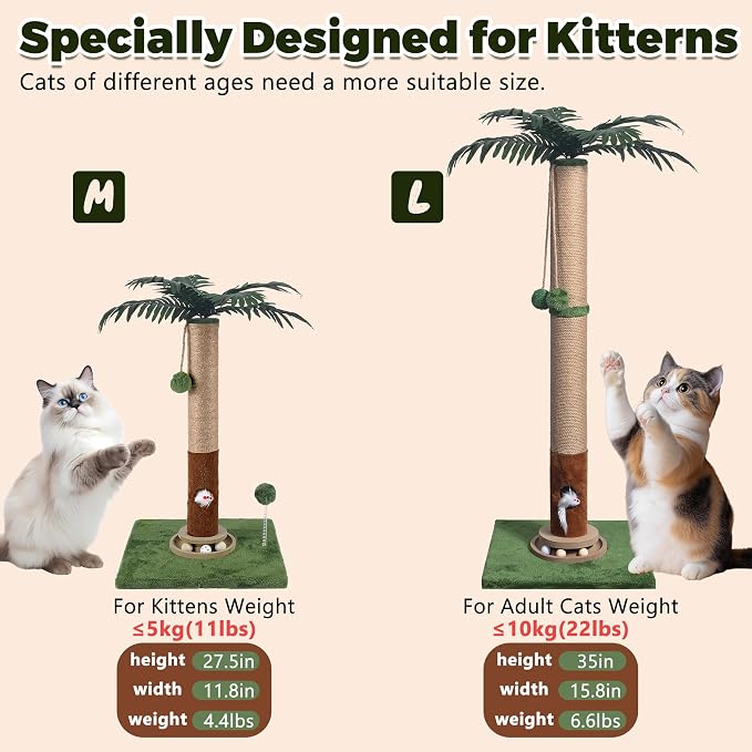 Fantasreen Cat Scratching Post 35'' Tall with Toy Mouse for Indoor Cats, Green