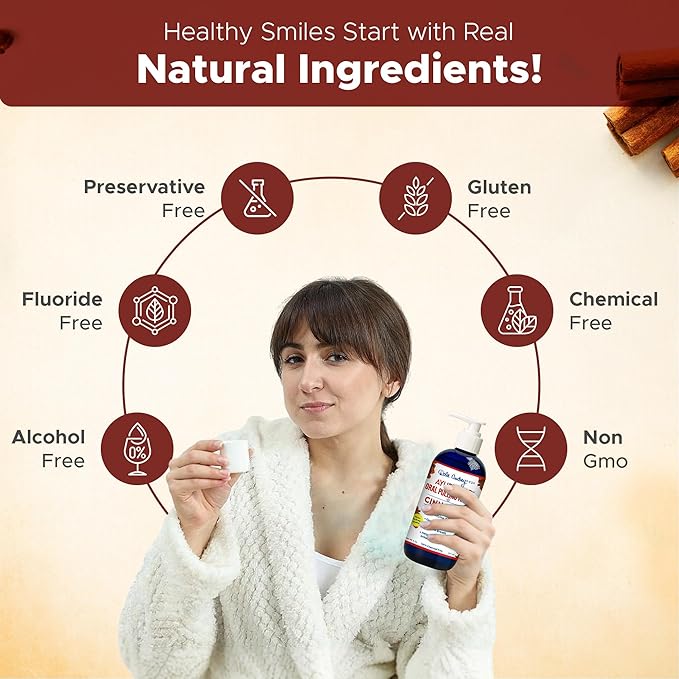 Ayurvedic Nano Hydroxyapatite Oil Pulling for Teeth and Gums | Cinnamon Flavored Organic Oral Rinse Mouthwash for Bad Breath | Essential Oils for Teeth Whitening, Gum Regrowth & Fresh Breath-8 FL Oz