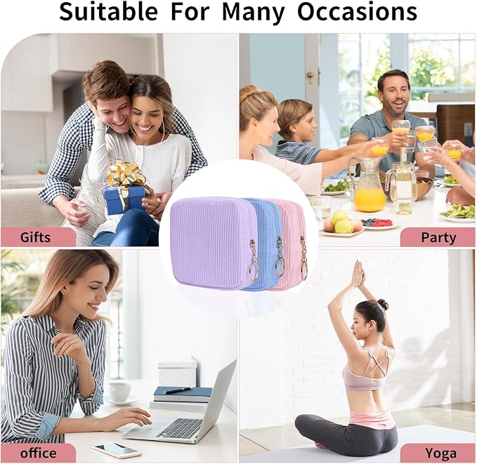 Sanitary Napkin Storage Bag, Preppy Corduroy Period Bag for School Teen Girls, Cute Portable Period Pouch with Zipper, Sanitary Pads Bag Tampons Holder for Purse, First Period for Women Ladies