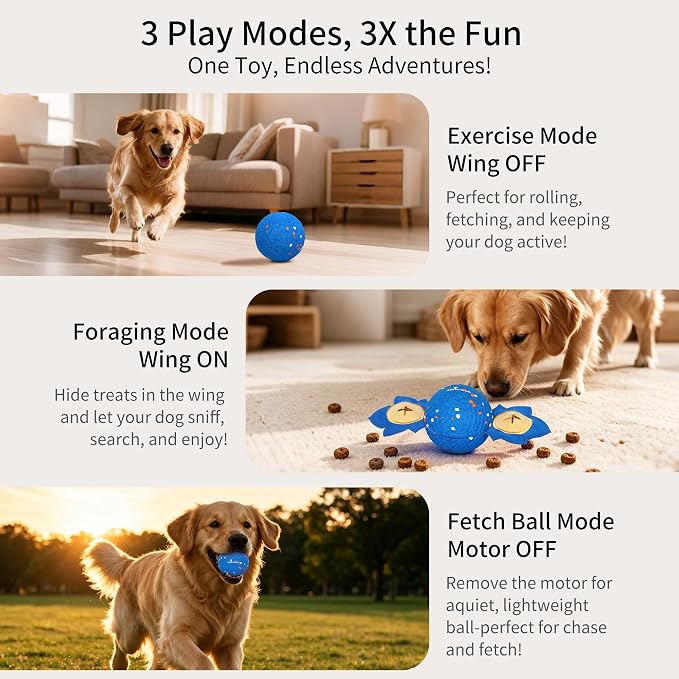 Interactive Vibrating Dog Ball Toy with Squeaky Wings for Medium Large Dogs
