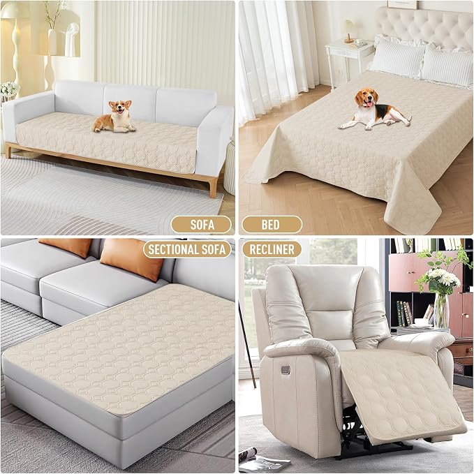 ZNSAYOTX Ultimate Cozy Blankets (52"x82") 100% Waterproof Bed Mat Blanket for Dog Pets, Couch Sofa Protector with Non-Slip Back Washable Durable, Pee Scratch Proof Easy to Clean (Beige)