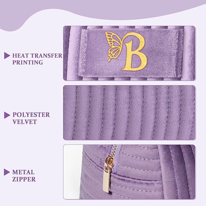 COSHAYSOO Sister Birthday Gifts for Women Best Friend Bestie Friendship Fashion Makeup Bag Make Up Cosmetic Pouch Travel Size Toiletries Skin Care Essentials Organizer Purple Velvet Initial Letter B
