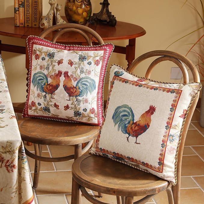 patdrea French Vintage Linen Pillow Cover,18"x18",Set of 2-Townlife A | Decorative Pillow Case with Zipper,Floral Pattern,Pillow Cover for Couch Living Room Bedroom Sofa