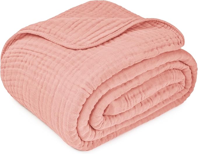 Comfy Cubs Adult Muslin Blanket 108x90” King Swaddle Blankets, Bold Blush | 6 Layer Soft, Breathable & Lightweight Muslin Adult Blanket - Machine Washable & Designed in the US Bedding for All Seasons