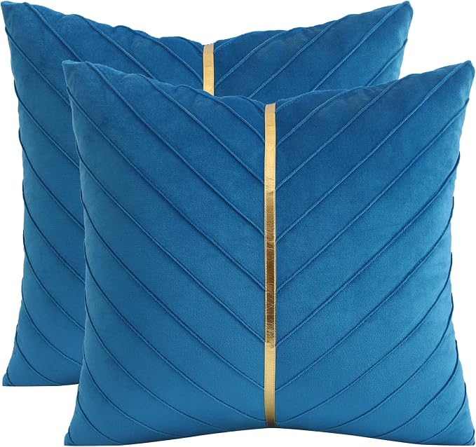 Velvet Throw Pillow Covers 26x26 Pack of 2 Gold Decor Lake Blue | Soft Solid Pillow Covers,Modern Luxury Home Decor,for Couch Chair Sofa Bedroom Livingroom,Hidden Zipper,Ideal Gift,Easy Care