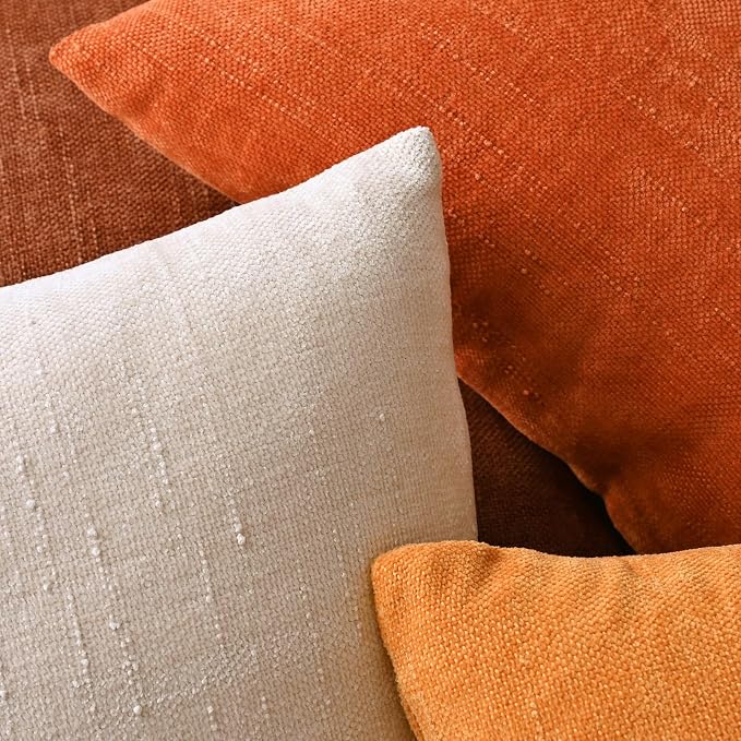 Set of 4 Soft Textured Decorative Throw Pillow Covers 22x22 Inch Cozy Farmhouse Cushion Cover Square Accent Pillow Cases for Bed Couch Sofa Living Room, Burnt Orange