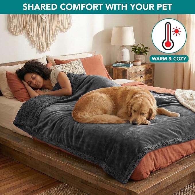 PetAmi Waterproof Dog Blanket for Large Dog Cat Pet, 60x80, Grey Sherpa | 460 GSM Sherpa Fleece Reversible, Pee Proof, Furniture Protector Cover for Couch Sofa Bed Kennel, Washable, Extra Large