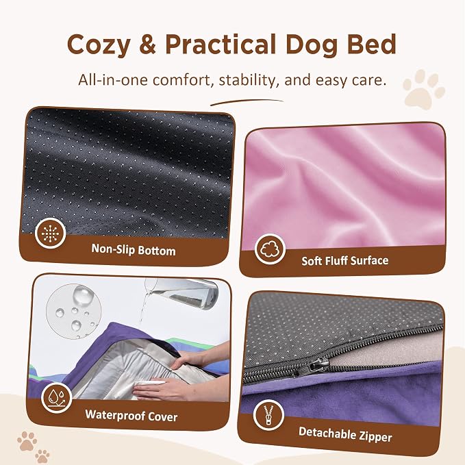 Comfort Expression Orthopedic Dog Bed for Extra Large Dogs with Bolster | Waterproof Dog Couch Bed with Washable Cover & Non-Slip Bottom, Supportive Egg Crate Foam XL Pet Bed, 45x35 Inch