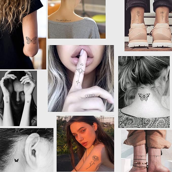 Realistic Temporary Tattoos for Women - 60 Sheets Tiny Small Removable Adult Fake Tattoos,185 Pcs Minimalist Waterproof Inspirational Quotes Words Wild Flower Floral Bouquet Adults Tattoo Stickers