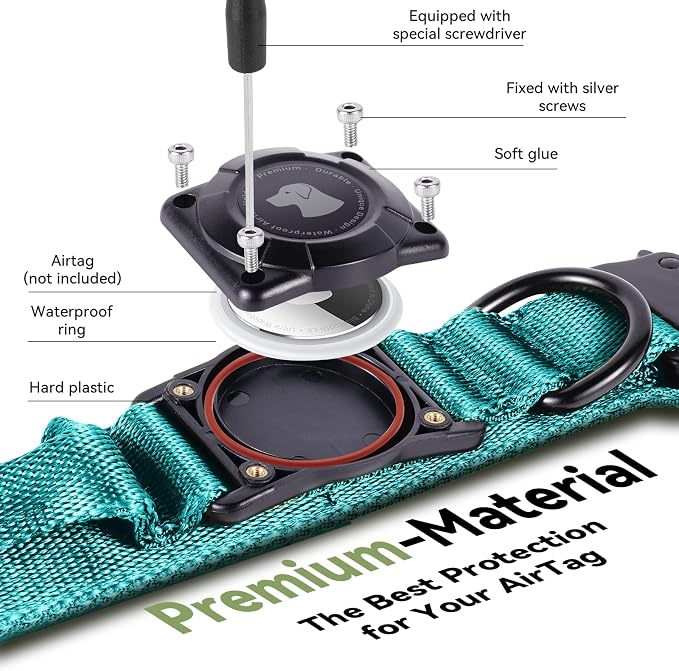 2026 Upgrade Waterproof Tactical AirTag Dog Collar, Built in AirTag Holder | Comfortable Control Handle, Quick Release Metal Buckle, Durable 1000D Nylon, For Medium to Large Dogs, Blue, M