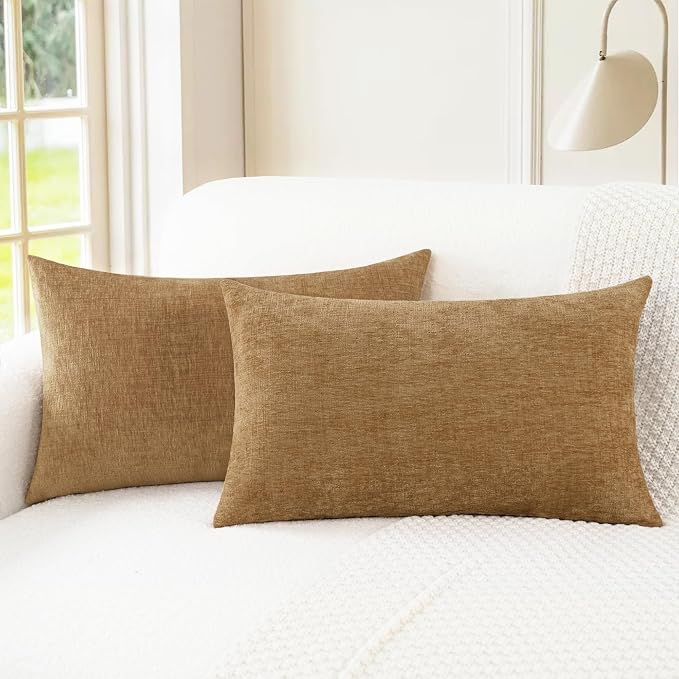 CaliTime Decorative Couch Throw Pillow Covers 26 X 16 Inches Apricot Brown | Pack of 2, Cozy Chenille Cushion Cases for Sofa Bed Living Room Farmhouse Home