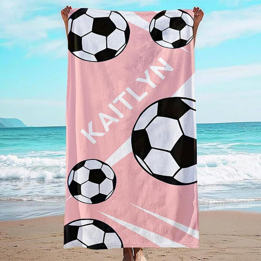 Personalized Beach Towel With Name, Custom Beach Towel with Text, Customized Football Microfiber Pool Towel, Quick Dry & Absorbent Swim Towel for Adult,Anniversary, Birthday, Summer Holiday,Vacation